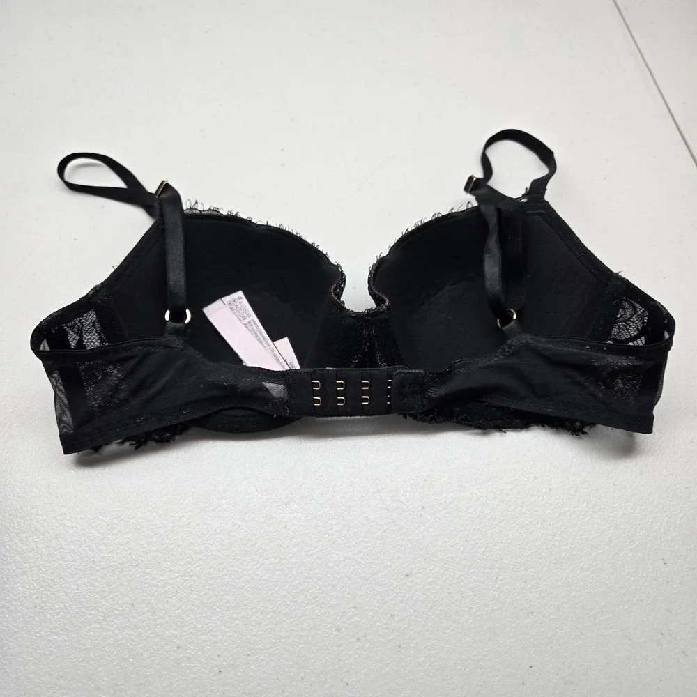 Victoria's Secret Women Bra 32D Black Floral Dream Angels Lined Demi Lace READ